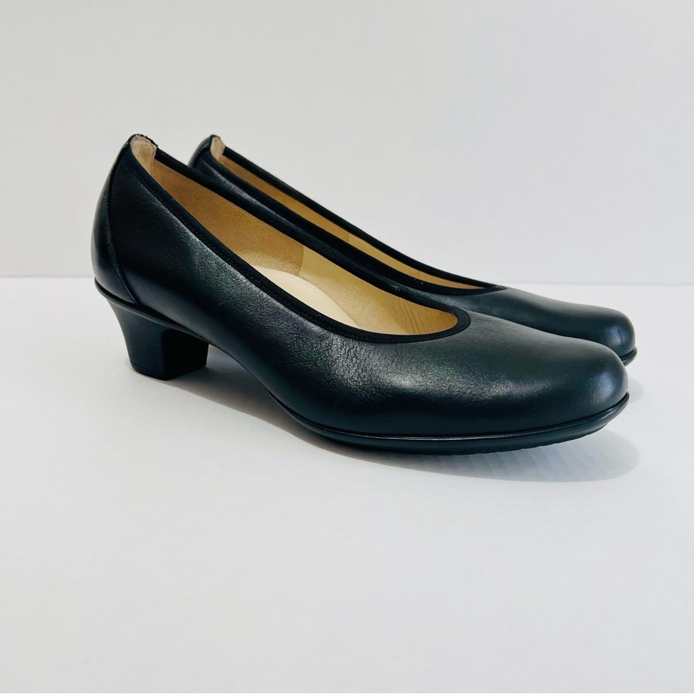 SAS Milano Black Leather Comfort Heel Career Slip On Shoes